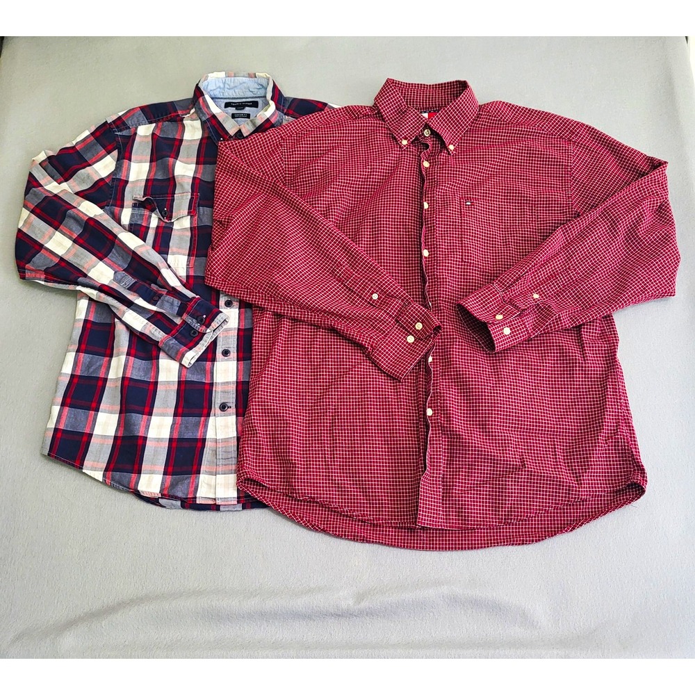 Tommy Hilfiger Long Sleeve Button-Down Plaid/Check Shirt Lot of 2 Men's L